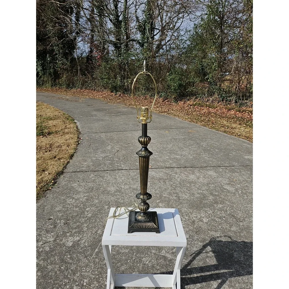 Vintage 1980's Bombay Lamp With Black And Brass Finish